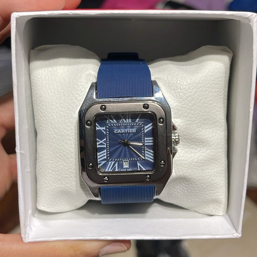 CARTIER Santos Blue Rubber Band Men